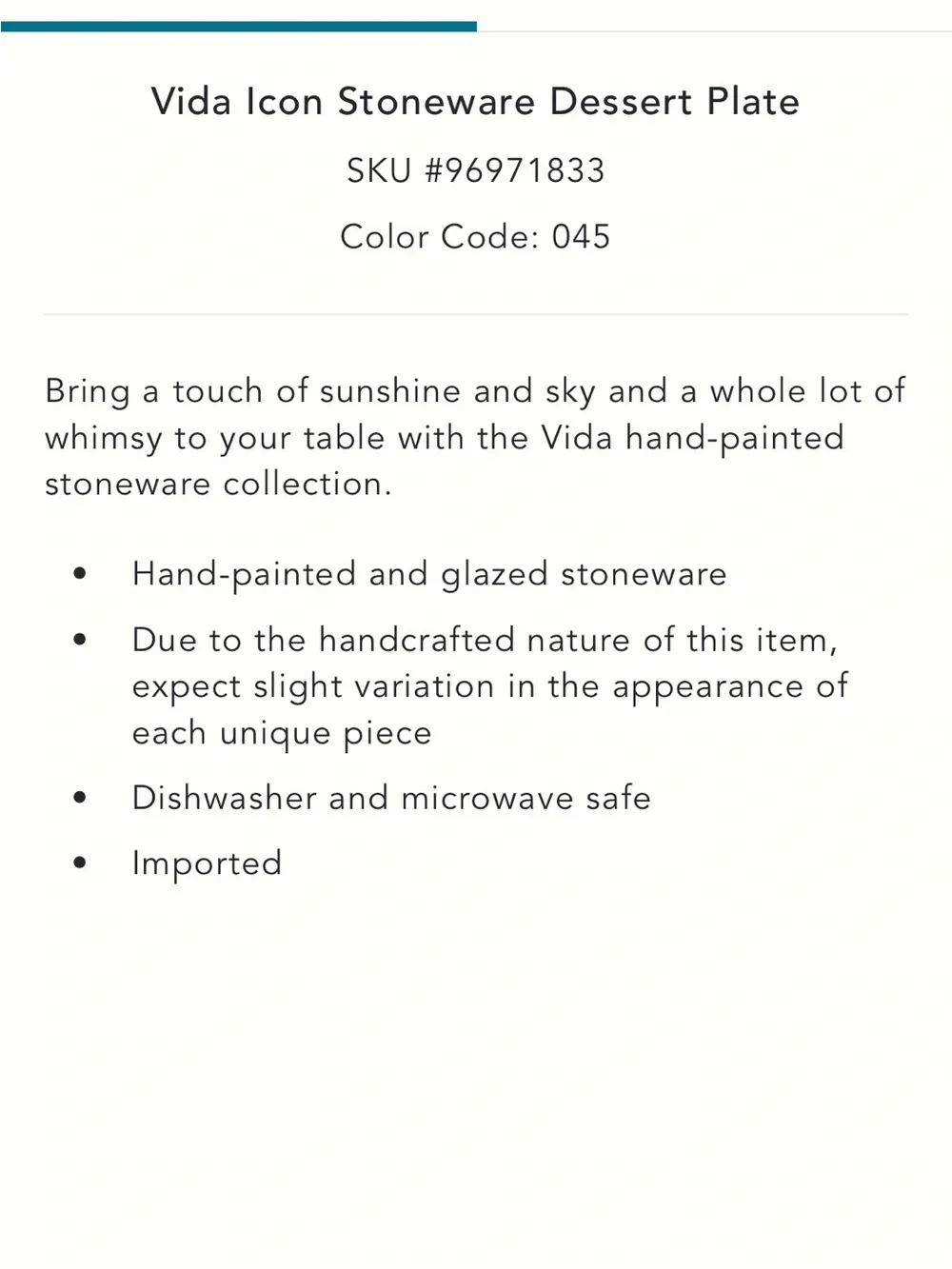 Anthropologie Vida Icon Cloud ceramic dessert plate